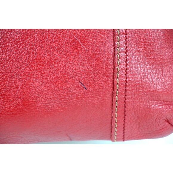 The Sak RED GENUINE LEATHER BROWN TRIM ZIP TOP X-BODY SHOULDER BAG HANDBAG PURSE - Picture 9 of 16